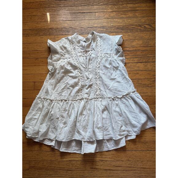 Free People Blouse Womens XS Ivory Stripe Lace Embroidered Baby Blues Tunic - Picture 2 of 8